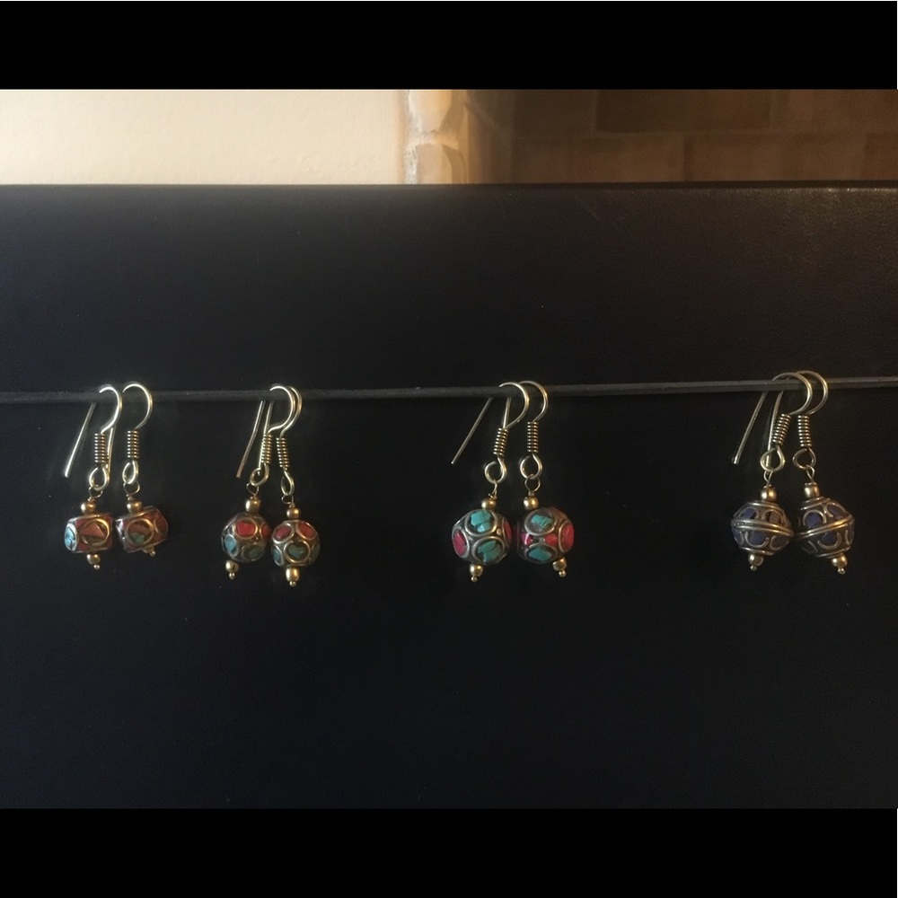Brass beads hook earrings light ethnic jewelry